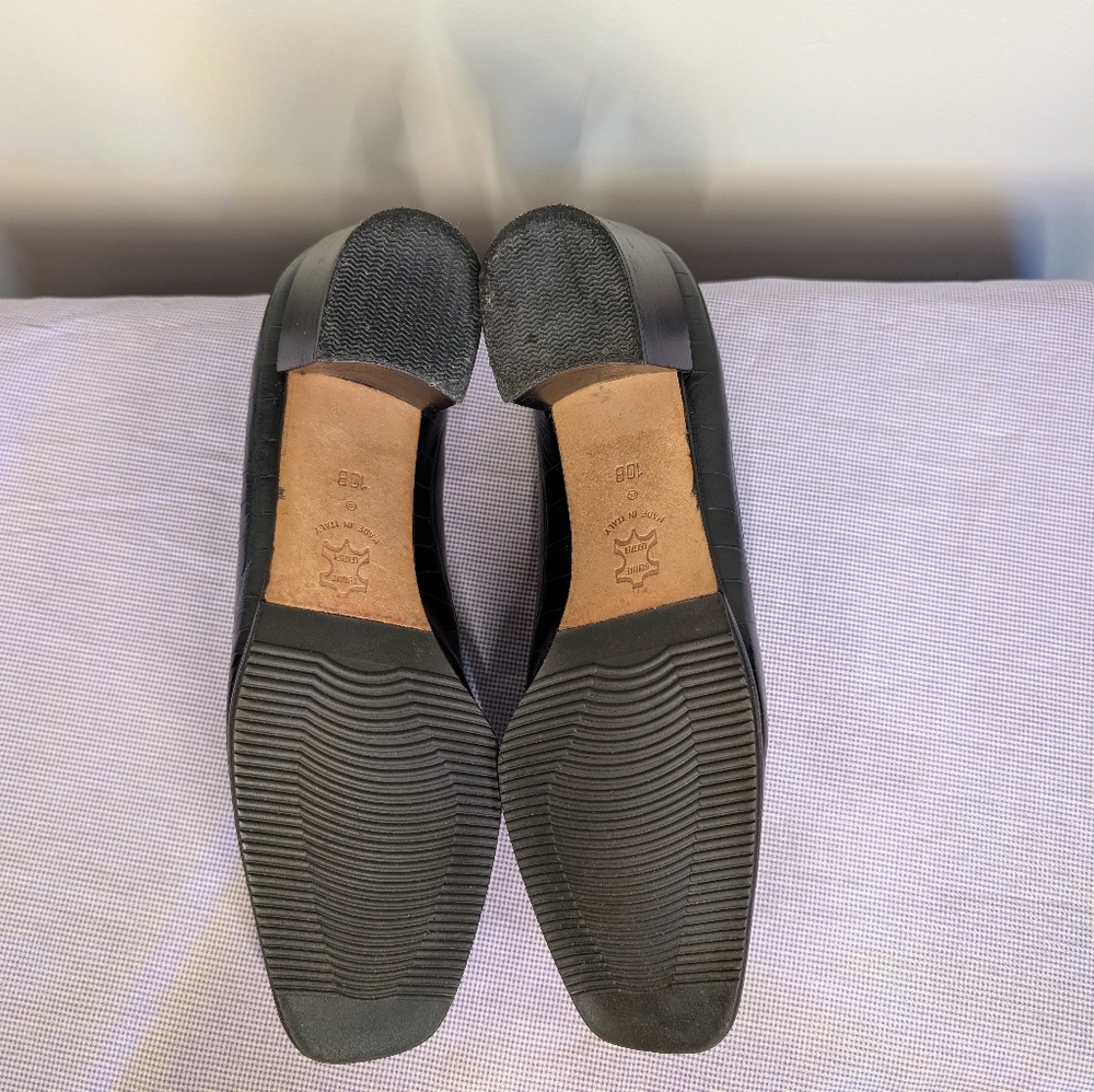 Y2K Amalfi Black Croc-Embossed Leather Pumps | Made in Italy Square Toe Heels - Picture 8 of 12